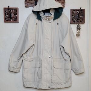 VTG London Fog Mens Lightweight Khaki Tan Cargo Parka Jacket Removable Hood✨️XL